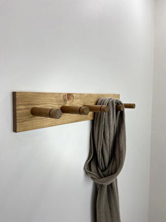 O&A Wood Doğal Ahşap Askılık, Ahşap Vestiyer, 5 Askılı Ahşap Duvar Askılığı