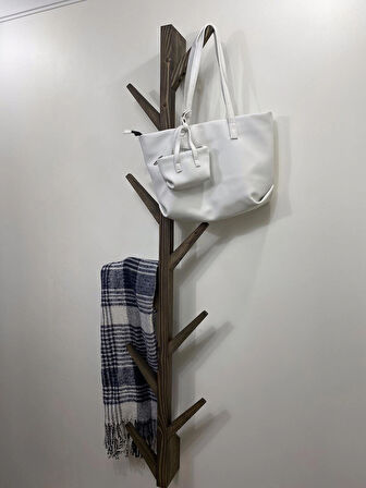 O&A Wood Doğal Ahşap Vestiyer, Dekoratif 8 Askılı Portmanto, Ceviz