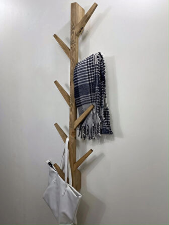 O&A Wood Doğal Ahşap Vestiyer, Dekoratif 8 Askılı Portmanto,Koyu Meşe