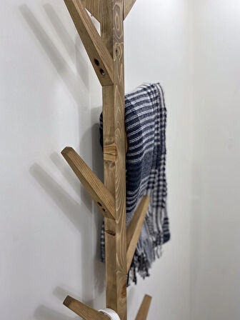 O&A Wood Doğal Ahşap Vestiyer, Dekoratif 8 Askılı Portmanto,Koyu Meşe