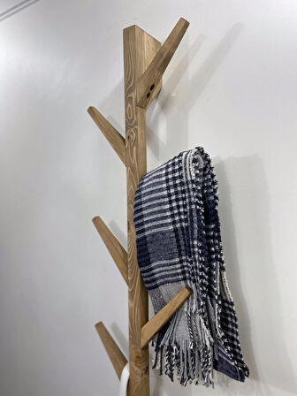 O&A Wood Doğal Ahşap Vestiyer, Dekoratif 8 Askılı Portmanto,Koyu Meşe