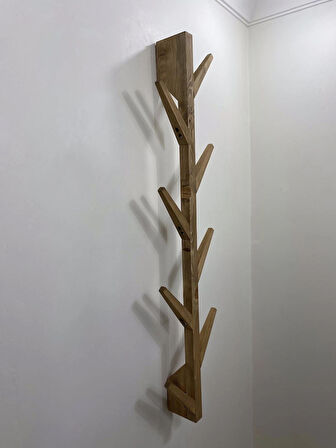O&A Wood Doğal Ahşap Vestiyer, Dekoratif 8 Askılı Portmanto,Koyu Meşe