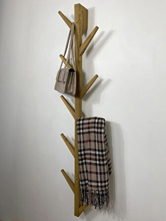 O&A Wood Doğal Ahşap Vestiyer, Dekoratif 10 Askılı Portmanto, Açık Meşe