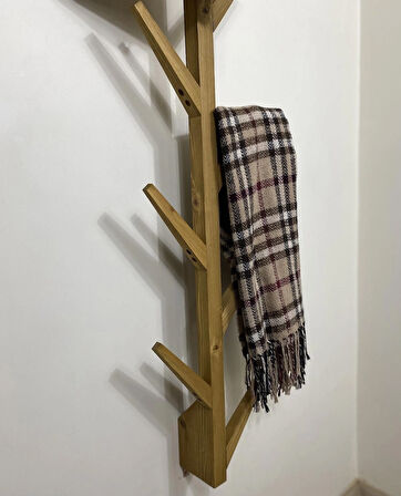 O&A Wood Doğal Ahşap Vestiyer, Dekoratif 10 Askılı Portmanto, Açık Meşe