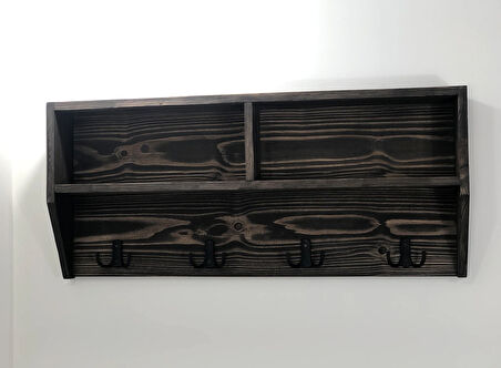 O&A Wood Doğal Ahşap Vestiyer, Dekoratif 4 Askılı Portmanto, Raflı 2 Bölmeli Vintage Elbise Askısı Ceviz