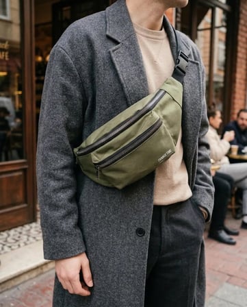 Bezos Haki Unisex Bel Çantası Çapraz Askılı Günlük Kullanım Fermuarlı 30x13 cm OB