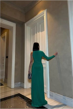 Bezos Bisiklet Abiye Tek Yaka Elbise Kollu · Renk: Zümrüt · Beden: L OB