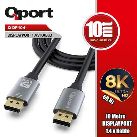 QPORT Q-DP104 DISPLAYPORT 1.4V 10MT KABLO OB