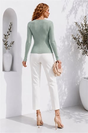 Bezos Esnek Sandy Bluz Bisiklet İnci Yaka Detaylı Kumaş · Renk: Turuncu · Beden: M OB