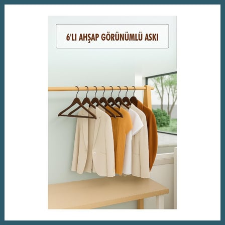 Bezos 6?lı Ahşap Görünümlü Askı Kahve 44 cm OB