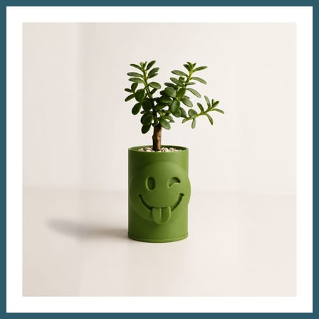 Bezos 3D Baskı Emoji Planter - Göz Kırpan Yüzlü Sukulent Saksısı-Yeşil OB