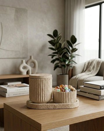 TRAVERTONE BEJ BOYALI DEKORATİF ORGANİZER SET MERMER TOZU BETON