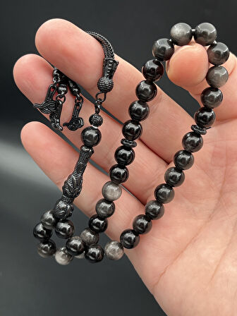 BCF Koleksiyon Siyah Obsidyen Tesbih – Küre Model | 8 mm | 33 Tane | Metal Püskül | OB510200.190425