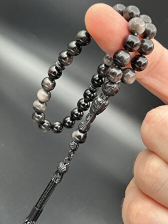 BCF Koleksiyon Siyah Obsidyen Tesbih – Küre Model | 8 mm | 33 Tane | Metal Püskül | OB510200.190425