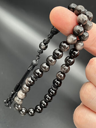 BCF Koleksiyon Siyah Obsidyen Tesbih – Küre Model | 8 mm | 33 Tane | Metal Püskül | OB510200.190425