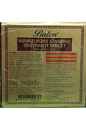 Balen Tahta Kutu Kırmızı KORE Ginseng 600 Mg 120 Tablet 3 Adet