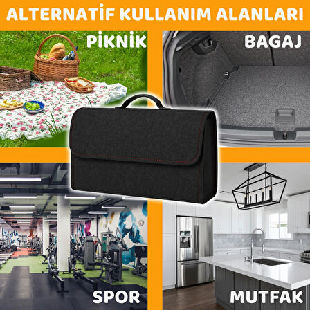 Beylini Premium Keçe Araç Bagaj Organizeri Suya Dayanıklı Pratik Taşınabilir Katlanabilir Seyahat Çantası Araç Içi Düzenleme Kutusu Antrasit