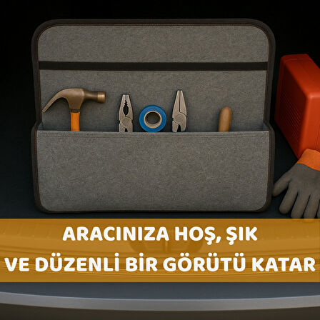 Beylini Premium Keçe Araç Bagaj Organizeri Suya Dayanıklı Pratik Taşınabilir Katlanabilir Seyahat Çantası Araç Içi Düzenleme Kutusu Gri