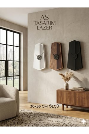 Obelix Dekoratif Ahşap Duvar Saati – Modern ve Şık Tasarım 30x55 cm. Siyah Renk