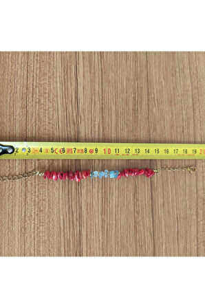 Kırmızı Mercan & Akuamarin Doğal Taş El Yapımı Bileklik