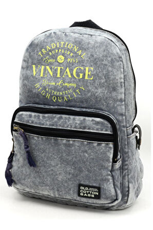 Old Cotton 5055 Rabel Açık Gri Kumaş Salaş Vintage  Okul Seyahat 15 inç Laptop Tablet Sırt Çantası