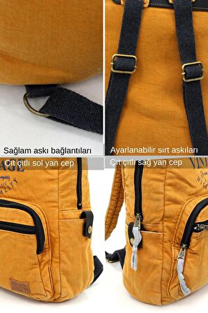 Old Cotton 5055 Rabel Turuncu Kumaş Salaş Vintage Sırt Okul Seyahat 15 inç Laptop Tablet Çantası
