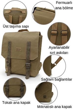 7000 S Patroit Bag Suya Dayanıklı Camel Mumlu Kanvas Sırt Okul Seyahat 15.6 Laptop Çantası