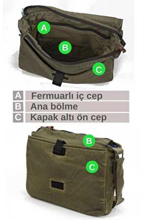 Old Cotton Cargo 7136 Asker Yeşili Haki Günlük Omuz Postacı Kanvas Okul 14 inch Laptop Çantası