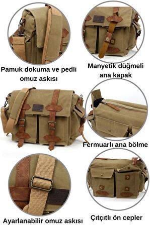 7156 Salaş Suya Dayanıklı Camel Sarı Omuz Laptop Okul Seyahat Vintage Retro Outdoor Çantası