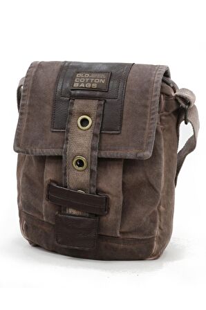 Old Cotton Cargo 8127 Kahverengi Omuz Postacı Salaş Kanvas Omuz Günlük Vintage Pamuk Kumaş Çanta