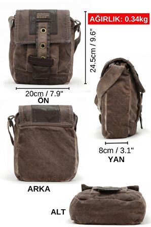 Old Cotton Cargo 8127 Kahverengi Omuz Postacı Salaş Kanvas Omuz Günlük Vintage Pamuk Kumaş Çanta