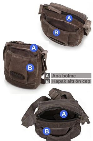 Old Cotton Cargo 8127 Kahverengi Omuz Postacı Salaş Kanvas Omuz Günlük Vintage Pamuk Kumaş Çanta