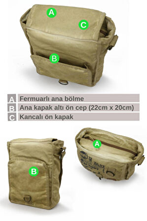 8184 New Ferdosi Salaş Camel Kanvas Omuz Postacı Laptop OkulSeyahat Günlük Outdoor Vintage Yıkamalı Pamuk Kumaş Çanta