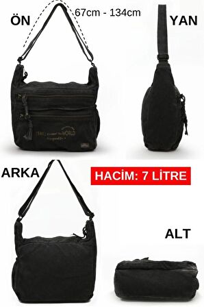 8704 Jayla Siyah Antrasit Günlük Omuz Çantası Kanvas Vintage Seyahat Tablet Çantası