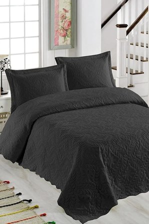 Ivy Siyah Çift Kişilik Microfiber Kapitone Yatak Örtüsü