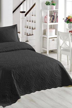 Ivy Siyah Çift Kişilik Microfiber Kapitone Yatak Örtüsü