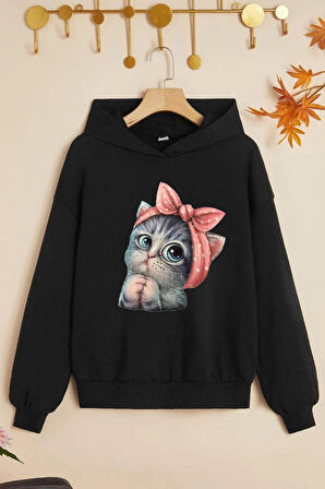 Uyguntarz Çocuk Sevimli Kedi Baskılı Sweatshirt