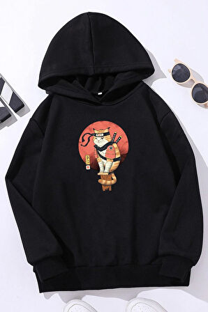 Uyguntarz Çocuk Shinobi Kedi Baskılı Sweatshirt