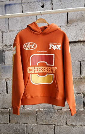 Cherry Fox Turuncu Baskılı Motorcu Sweatshirt