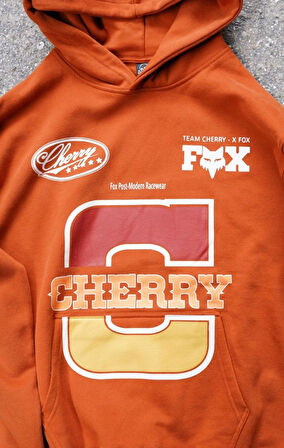 Cherry Fox Turuncu Baskılı Motorcu Sweatshirt