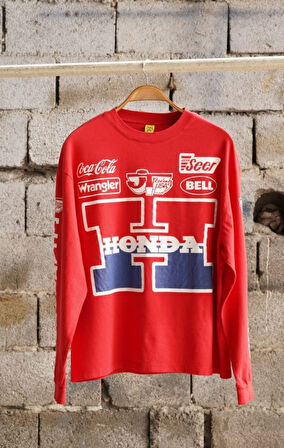 Race Day Honda Baskılı Red Uzun Kol T-shirt