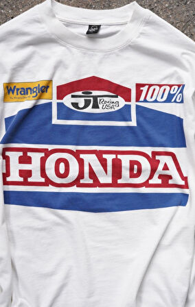 Race Day Honda Baskılı White Uzun Kol T-shirt
