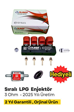 LPG Enjektörü 4 Silindir 3 Ohm  Filtre ve Kapak Hediyeli  Atiker Aldesa Zavoli Cangas Mimgas Uyumlu