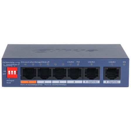 Dahua CS4006-4ET2GT-60 4 Port 10/100 + 2 Port Gigabit Uplink 60W POE Cloud Yönetilebilir Metal Kasa 