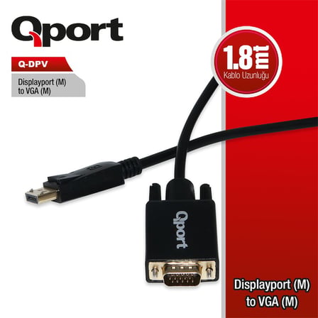 Qport Q-DPV Display Portundan VGA 1,8 Metre Çevirici Kablo