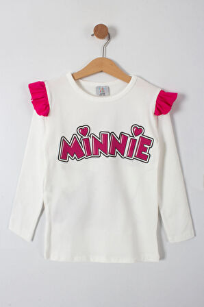 Minnie Yazı Baskılı Kolları Fırfırlı Taytlı Kız Çocuk Alt Üst Takım