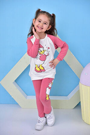 Daisy Duck Baskılı Kız Çocuk Taytlı Alt Üst Takım