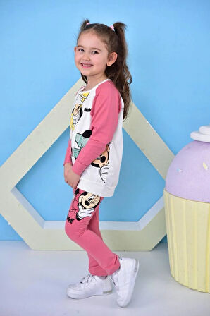 Küçük Minnie Mouse Baskılı Kız Çocuk Taytlı Alt Üst Takım