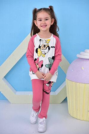 Küçük Minnie Mouse Baskılı Kız Çocuk Taytlı Alt Üst Takım