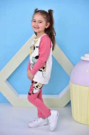 Küçük Minnie Mouse Baskılı Kız Çocuk Taytlı Alt Üst Takım